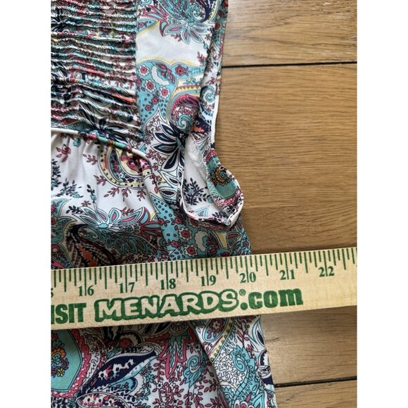 Daniel Rainn Paisley Blouse Pleated Top Casual Short Sleeve Sz Medium Polyester - Picture 5 of 7